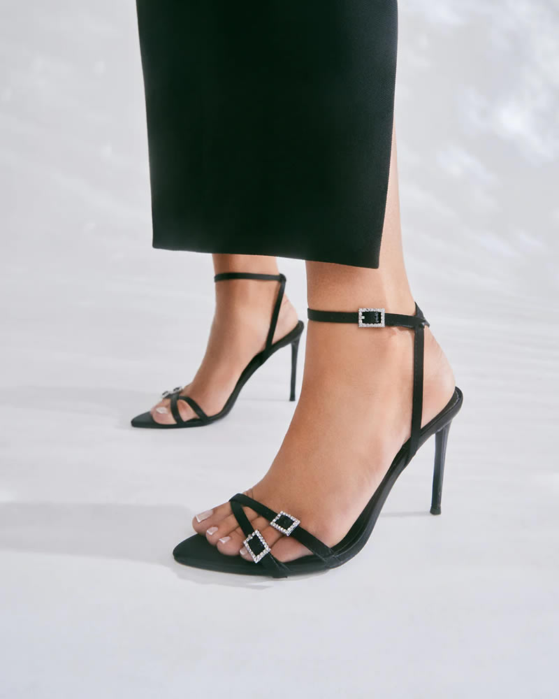 Billini Yanni Black Satin Stiletto Heels