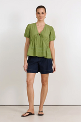 Adorne Rylan Cotton Peplum Top Green
