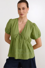 Adorne Rylan Cotton Peplum Top Green