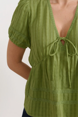 Adorne Rylan Cotton Peplum Top Green