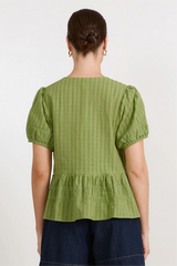 Adorne Rylan Cotton Peplum Top Green