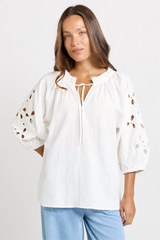 Betty Basics Daisy Broderie Blouse White