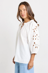 Betty Basics Daisy Broderie Blouse White