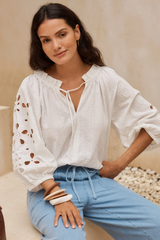 Betty Basics Daisy Broderie Blouse White