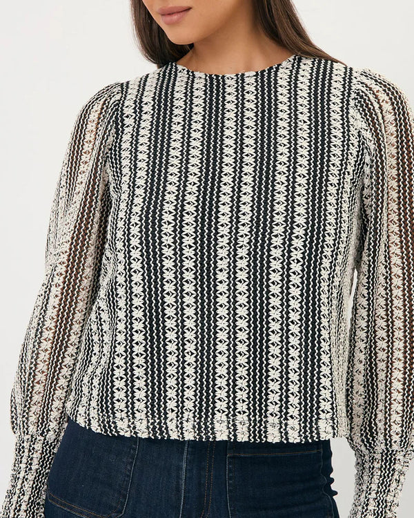  Adorne Olivia Crochet Monochrome Long Sleeve Top