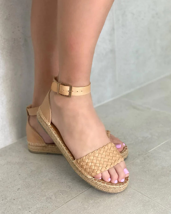  Human Shoes Bans Natural Leather weave Espadrille Sandals