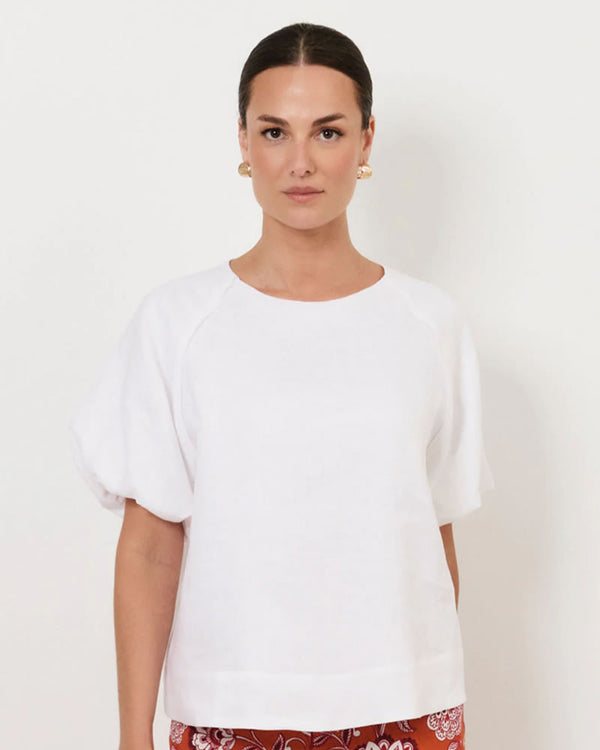  Adorne Santori White Short Sleeve Linen Top