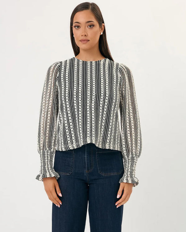  Adorne Olivia Crochet Monochrome Long Sleeve Top