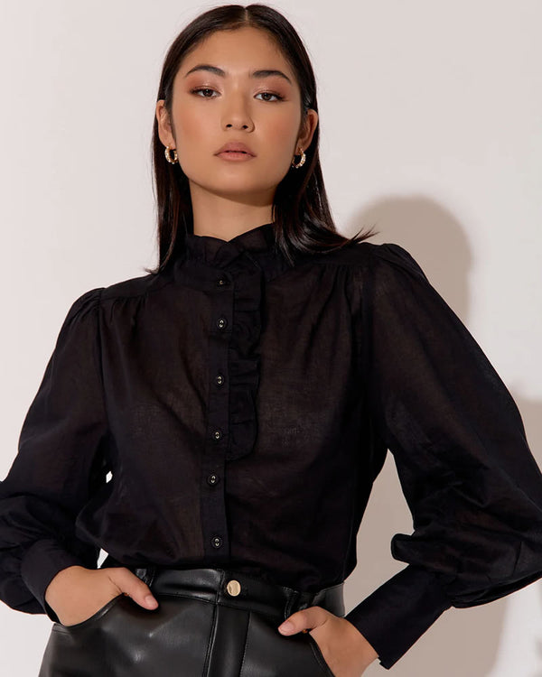  Adorne Jane Voile Long Sleeve Shirt Black