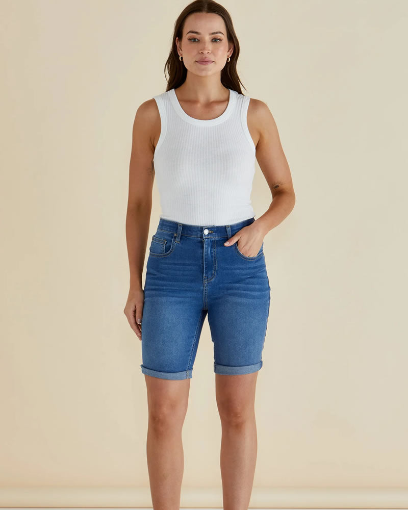 Betty Basics Bonnie Bermuda Shorts Indigo Mix Blue