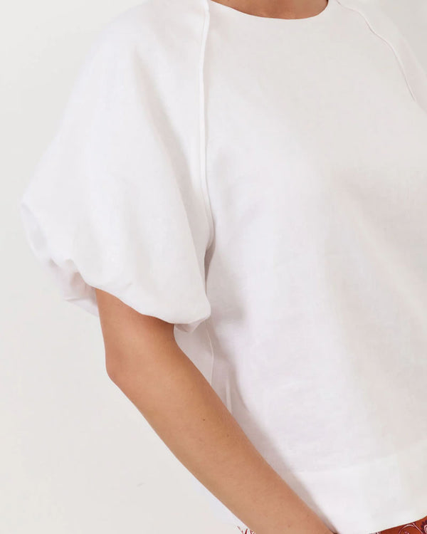  Adorne Santori White Short Sleeve Linen Top