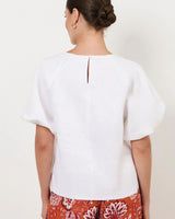 Adorne Santori White Short Sleeve Linen Top