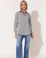 Adorne Dayna Stripe Split Sides Button-up Shirt