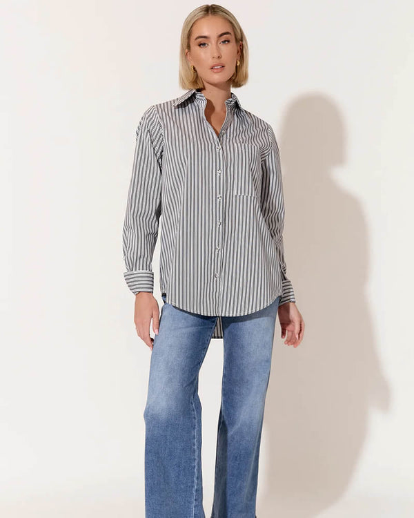  Adorne Dayna Stripe Split Sides Button-up Shirt