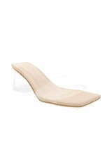 Billini Xava Nude Clear Mules Block  Heels