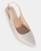 Wildfire Shoes Marquise Silver Diamante Sling Back Nude Heels
