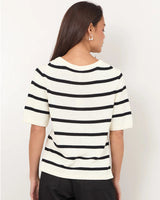 Adorne Kai Stripe Knit Top Cream/Black