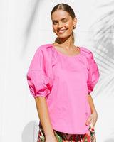 Label of Love Polly Pink Short Puff Sleeve Blouse