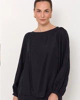 Adorne Ulla Boat Neck Cupro Top Navy
