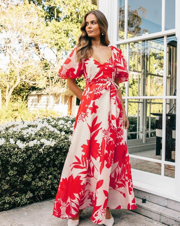  Ebby + I Bonnie Red Floral Maxi Dress