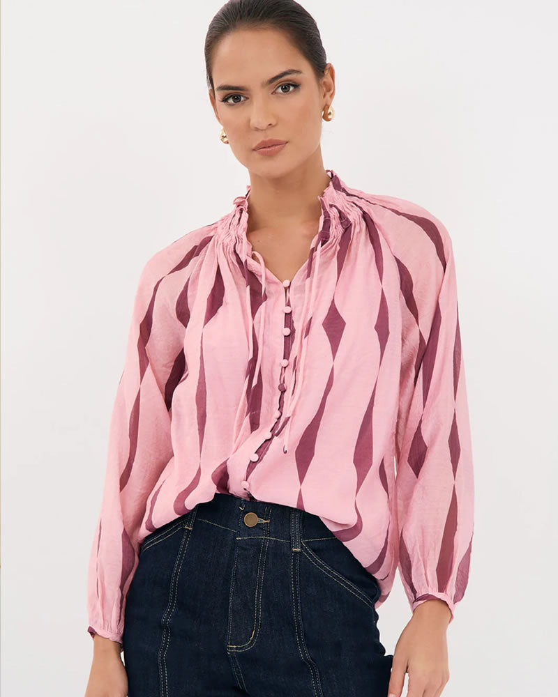 Adorne Opal San Lorenzo Long Sleeve Print Top