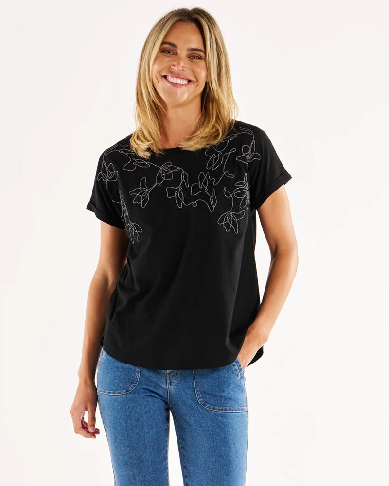 Betty Basics Hailey Embellished Black Tee