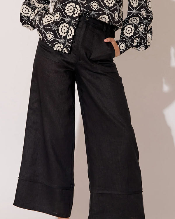  Adorne Gabriella Black Linen Wide Leg Pants