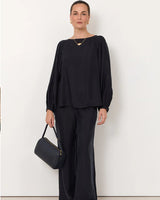 Adorne Asani Cupro Wide Leg Pants Navy