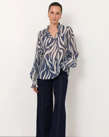 Adorne Sandra Long Sleeve Top Zebra Blue/White