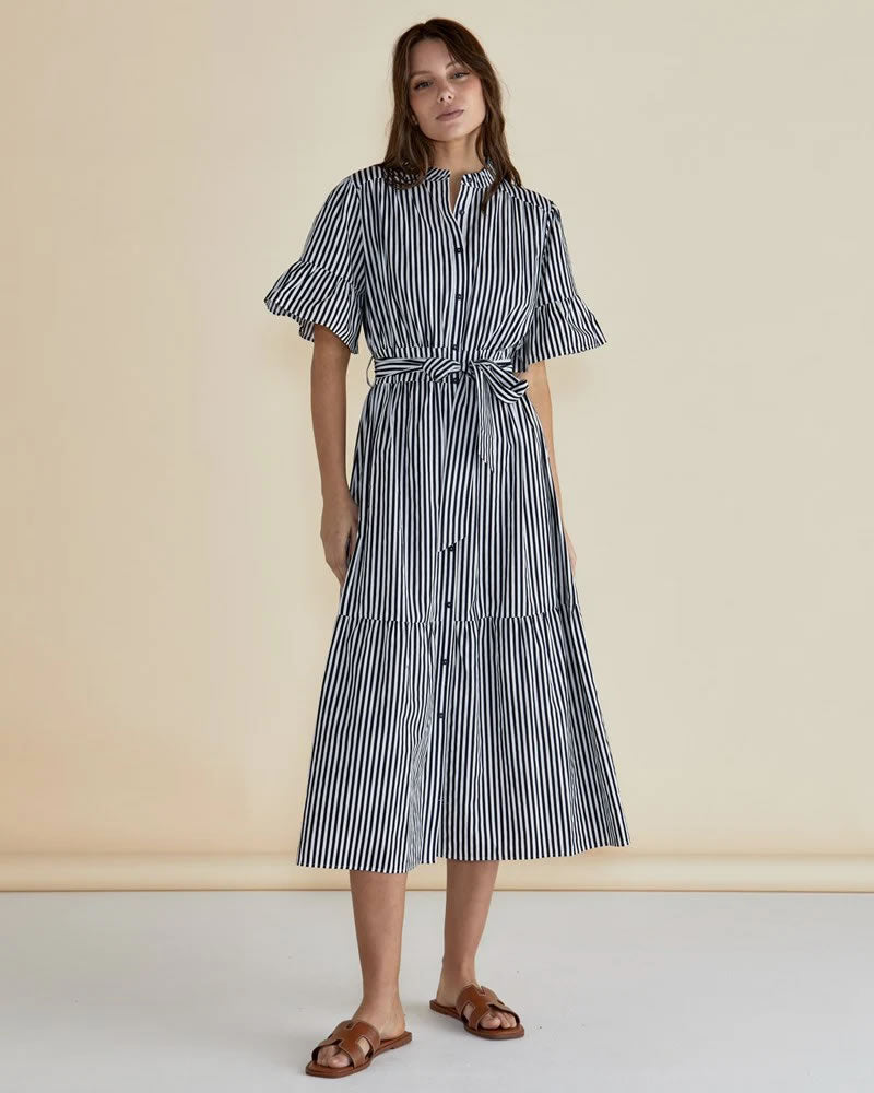 Betty Basics Jamilla Midi Dress Navy Stripe