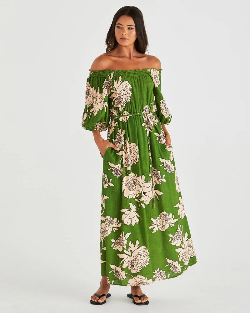 Sass Antonie Off Shoulder Dress Moonflower Green