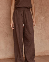 Sass Bellie Embroidered Pants Chocolate