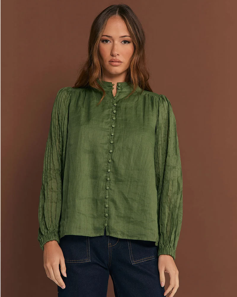 Adorne Rosy Pleated SleeveBlouse Khaki