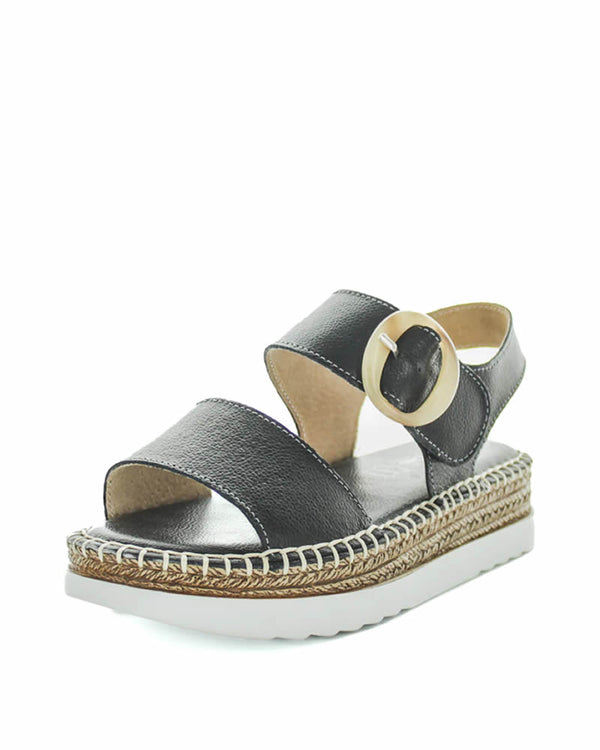  Just Bee Chardy  Black Leather Wedge Sandals