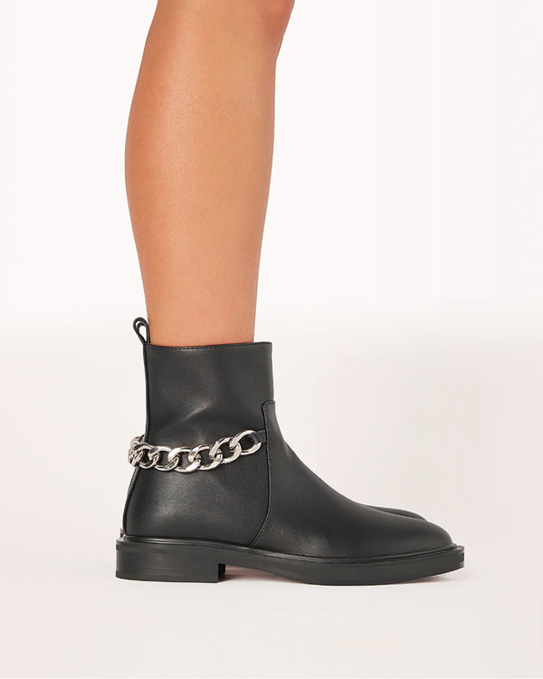  Billini Hazlen Black Chunky Ankle Boots with Silver Chain