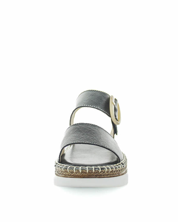  Just Bee Chardy  Black Leather Wedge Sandals