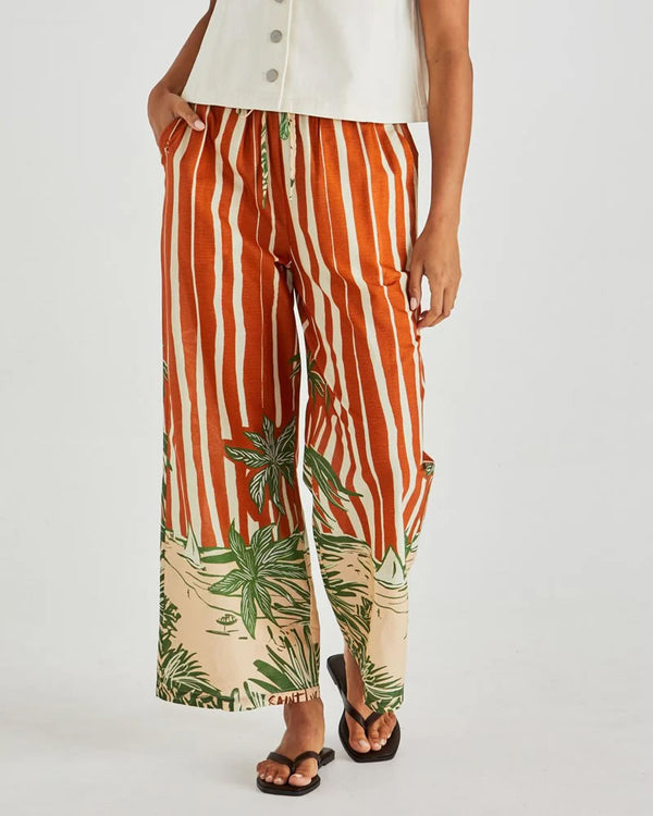  Sass Mina Elasticated Pants Palm Stripe Orange
