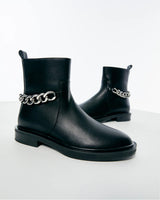 Billini Hazlen Black Chunky Ankle Boots with Silver Chain