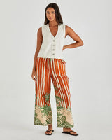 Sass Mina Elasticated Pants Palm Stripe Orange