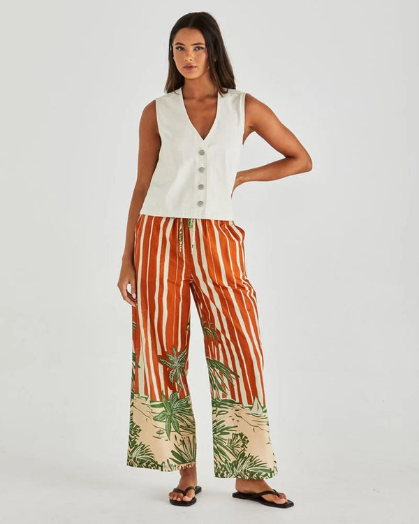  Sass Mina Elasticated Pants Palm Stripe Orange
