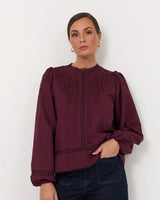 Adorne Lou Cut Out Lace Top Grape