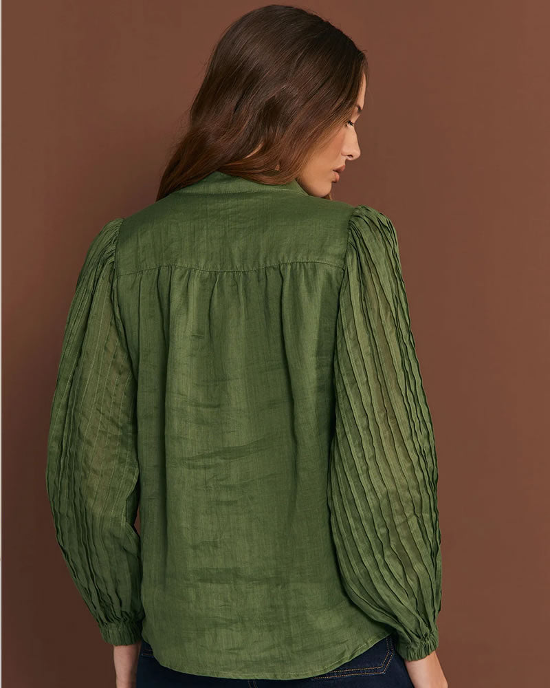 Adorne Rosy Pleated SleeveBlouse Khaki