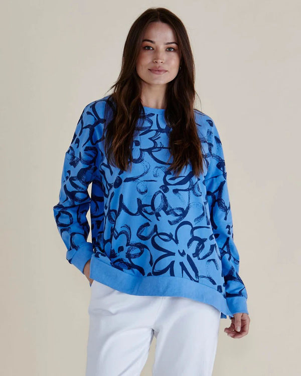  Betty Basics Palma Sweat Top Blue Floral