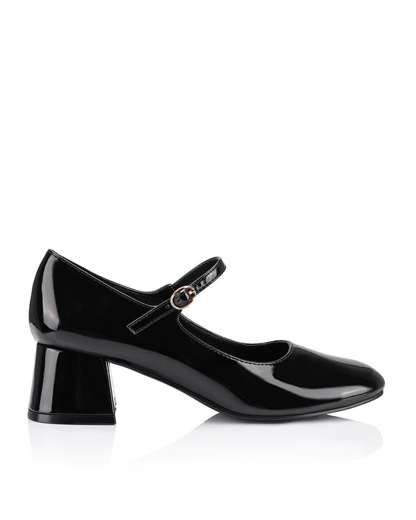  Verali Kenna Mary Jane Style Black Patent Block Heels