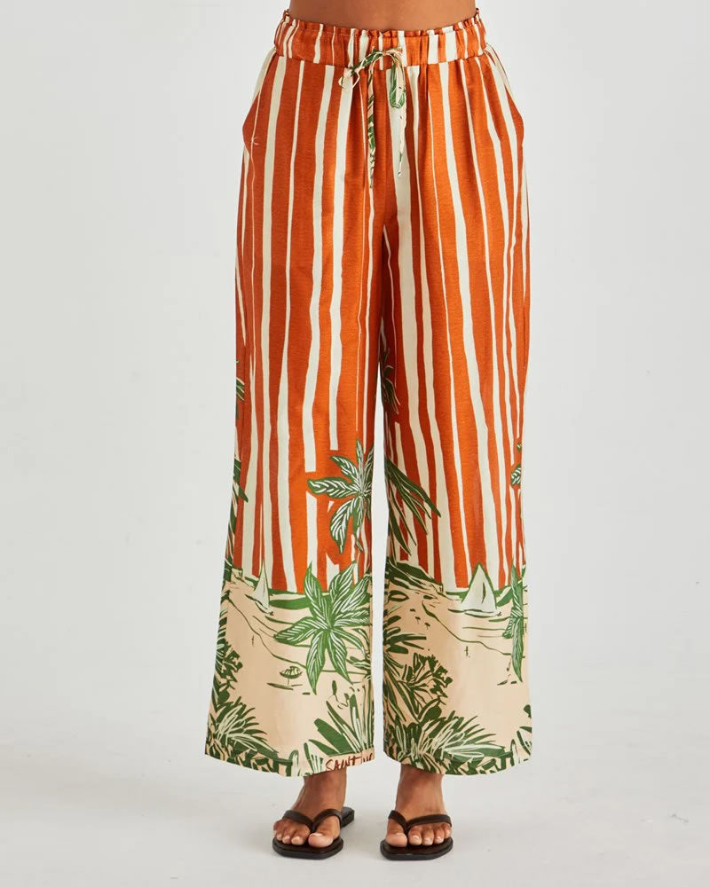 Sass Mina Elasticated Pants Palm Stripe Orange