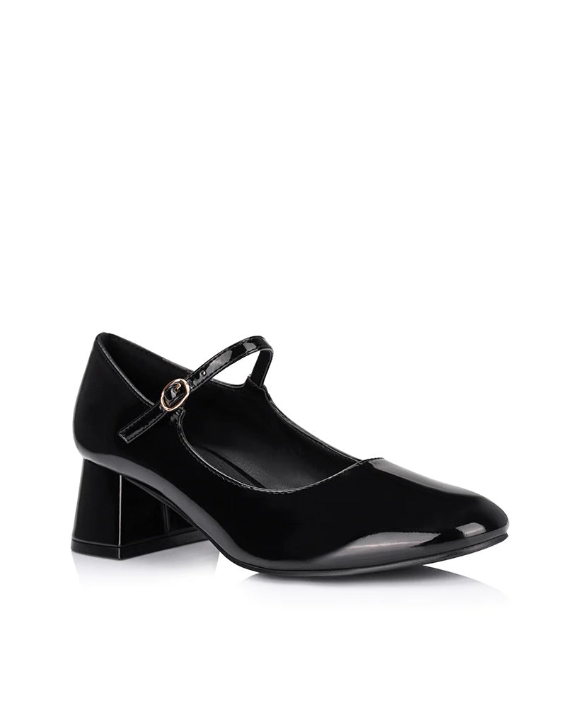 Verali Kenna Mary Jane Style Black Patent Block Heels