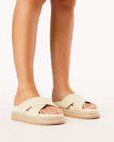 Billini Aysha Cream Raffia Platform Slides