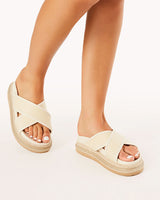 Billini Aysha Cream Raffia Platform Slides