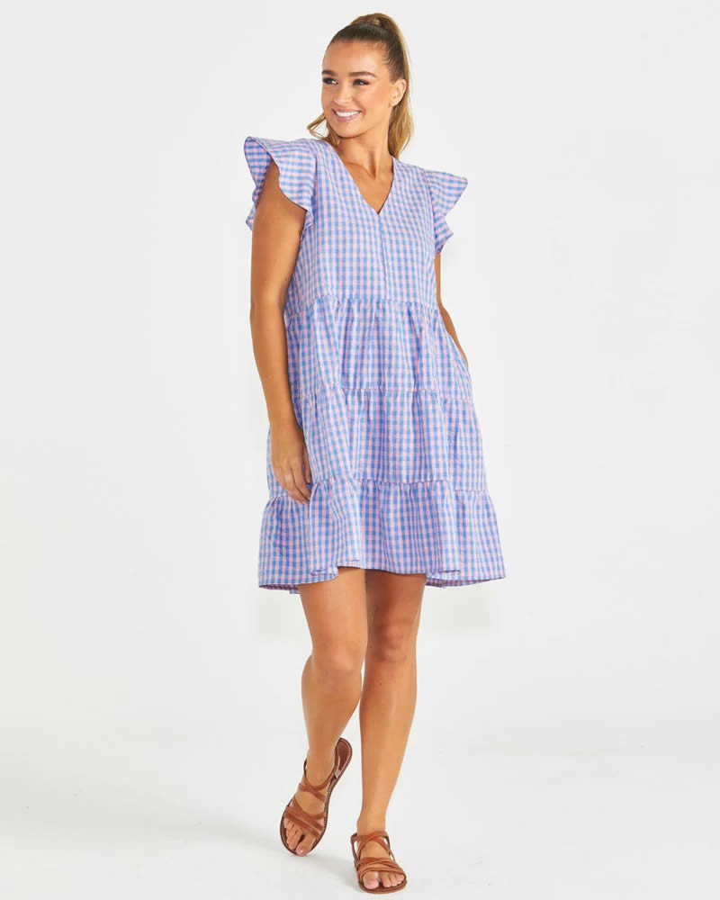 Sass Phillipa Gingham Check Tiered Dress