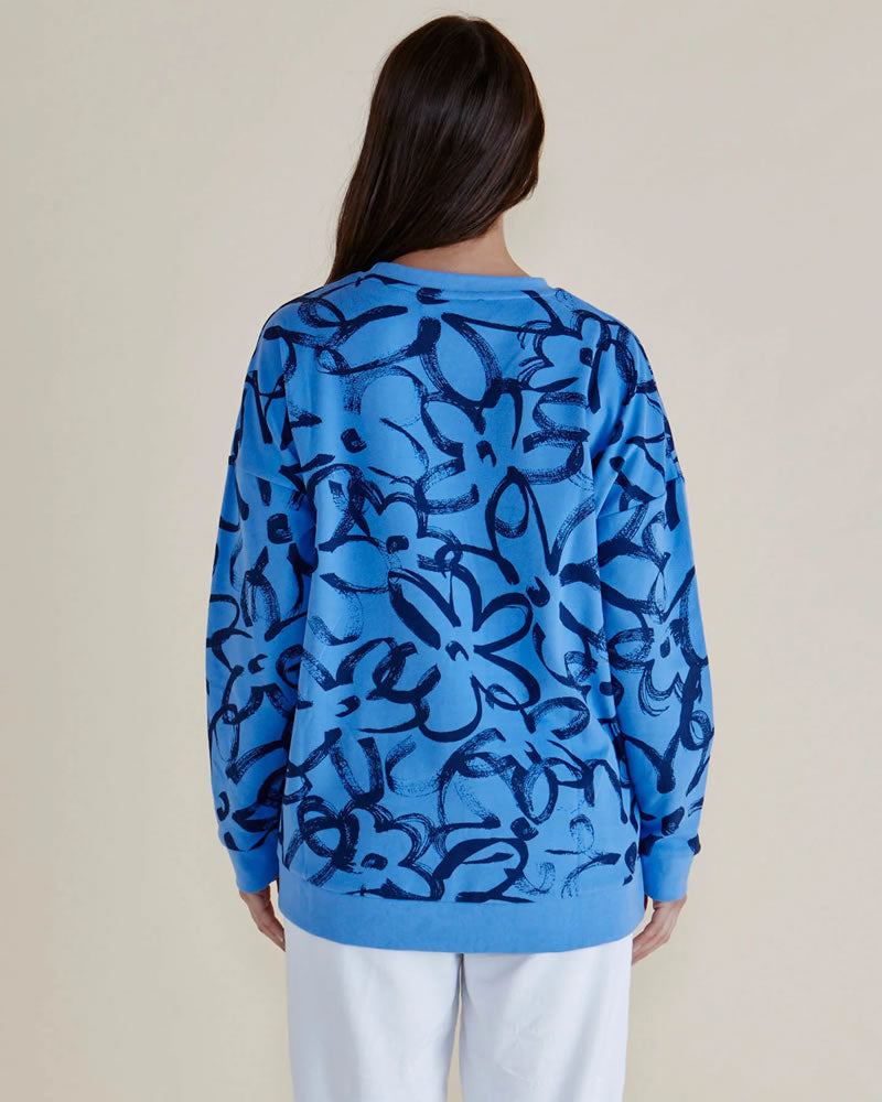 Betty Basics Palma Sweat Top Blue Floral